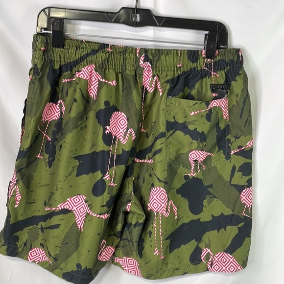 Nitrous Black geometric flamingo camo swim trunks. - Picture 2 of 3
